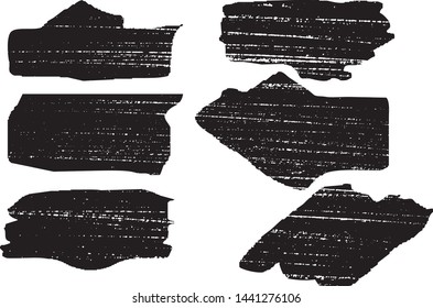 Grunge Uneven Rectangular Stamps Collection. Can be used as  Banners, Insignias or Badges. Vector Distressed Textures Set. Blank Handdrawn Shapes. Vector Illustration. Black isolated on white. EPS10.