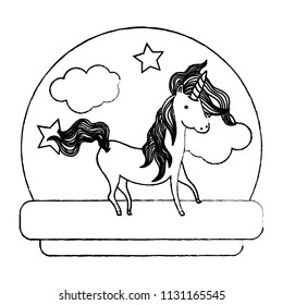 grunge unicorn with hair mane and clouds stars
