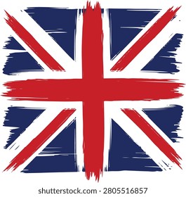 Grunge United Kingdom Flag Vector Illustration - Artistic Paint Brush Stroke UK Union Jack National Symbol