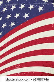 Grunge United States of America wavy flag. Abstract American patriotic background. Vector grunge illustration, A4 format