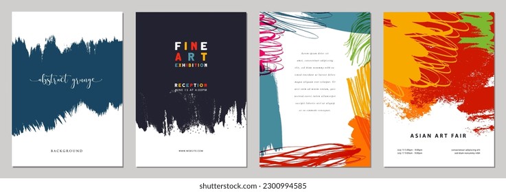 Grunge universal art templates. Suitable for poster, greeting and business card, invitation, flyer, banner, brochure, email header, post in social networks, advertising, events and page cover.