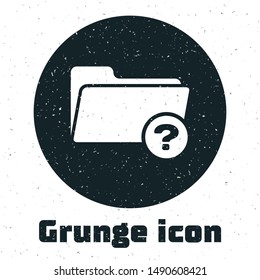 Grunge Unknown directory icon isolated on white background. Magnifying glass and folder.  Vector Illustration