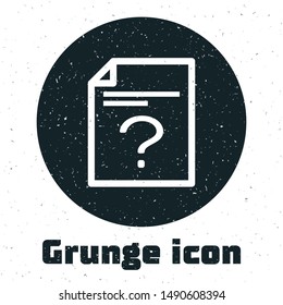 Grunge Unknown document icon isolated on white background. File with Question mark. Hold report, service and global search sign.  Vector Illustration