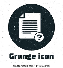 Grunge Unknown document icon isolated on white background. File with Question mark. Hold report, service and global search sign.  Vector Illustration