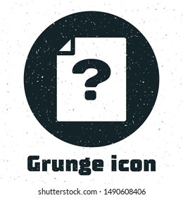 Grunge Unknown document icon isolated on white background. File with Question mark. Hold report, service and global search sign.  Vector Illustration