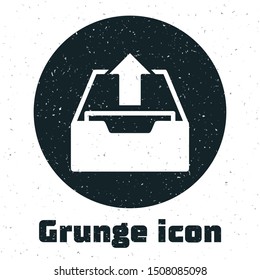 Grunge Upload inbox icon isolated on white background. Extract files from archive.  Vector Illustration