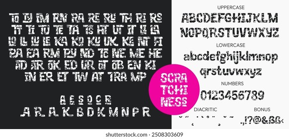 Fonte alfabética urbana grunge. Fontes urbanas modernas minimalistas para logotipos, marcas, etc. Fonte tipográfica de alta qualidade em maiúsculas e minúsculas, com números e sinais diacríticos. Ilustração vetorial