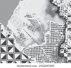 Grunge urban background. Overlay splattered textured banner. Vector shape with a halftone dots. Distressed dirty design element for print, template, brochure, social media