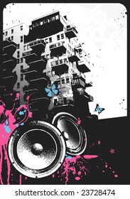 grunge urban background with speakers