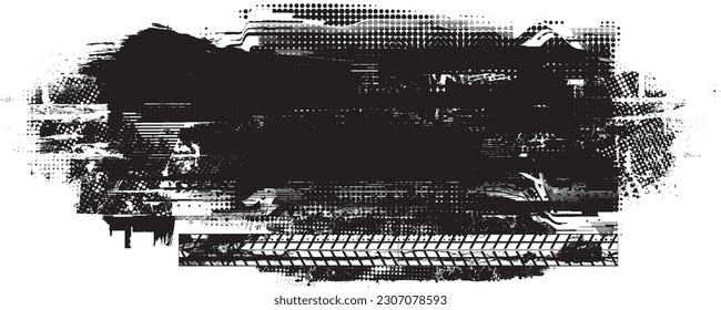 Borroso fondo urbano. Vector. Cartel texturado. Fondo digital futurista. Efecto de niebla. Resumen, afiche salpicado, sucio, ciberpunk para tu diseño. 