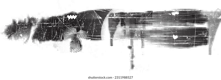 Borroso fondo urbano. Vector. Cartel texturado. Fondo digital futurista. Efecto de niebla. Resumen, afiche salpicado, sucio, ciberpunk para tu diseño. 