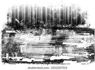Borroso fondo urbano. Vector. Cartel texturado. Fondo digital futurista. Efecto de niebla. Resumen, afiche salpicado, sucio, ciberpunk para tu diseño. 