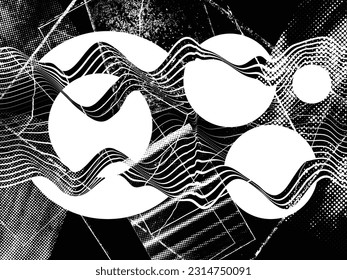 Borroso fondo urbano. Vector. Cartel texturado. Fondo digital futurista. Efecto de niebla. Resumen, afiche salpicado, sucio, ciberpunk para tu diseño. 