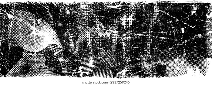 Borroso fondo urbano. Vector. Cartel texturado. Fondo digital futurista. Efecto de niebla. Resumen, afiche salpicado, sucio, ciberpunk para tu diseño. 