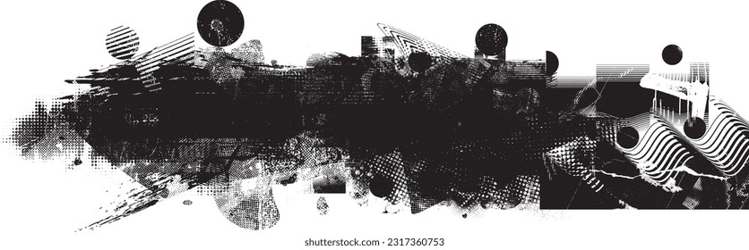 Borroso fondo urbano. Vector. Cartel texturado. Fondo digital futurista. Efecto de niebla. Resumen, afiche salpicado, sucio, ciberpunk para tu diseño. 