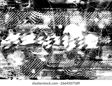 Fundo urbano grunge. Vetor. Banner texturizado . Fundo digital futurista. Efeito granuloso . Resumo, espalhado, escuro, sujo, cartaz cyber punk para o seu design.
