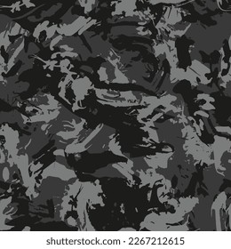 Military Camo Print. Gray Camo Print. Tree Dark Grunge. Modern