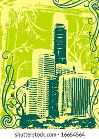 Grunge urban design with ornamental details. Vector illustration.