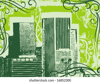Grunge urban design with ornamental details. Vector illustration.