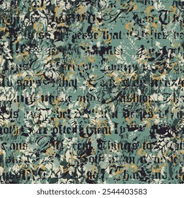 Grunge urban graffiti and arabesque sign with camouflage background abstract vector seamless pattern for fabric shirt card cloth tablecloth pillow rug tapestry