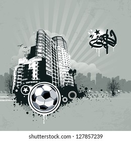 Grunge urban soccer background. Vector illustration.