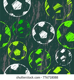 Grunge urban sport pattern with football ball.Urban,drive,modern creative wallpaper. Chaotic repeated design with spray paint elements.Geometric backdrop