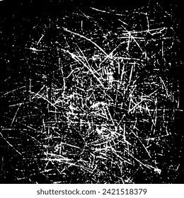 Grunge urban vector texture isolated on black background. White abstract dirty or scratch aging gritty effect, scratch texture material or surface.