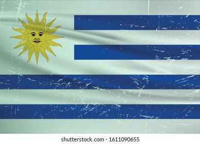 Grunge Uruguay flag. Uruguay flag with waving grunge texture. Vector background.