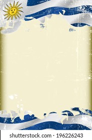 Grunge uruguayan flag . A poster with a large scratched frame and a grunge Uruguayan flag for your publicity.