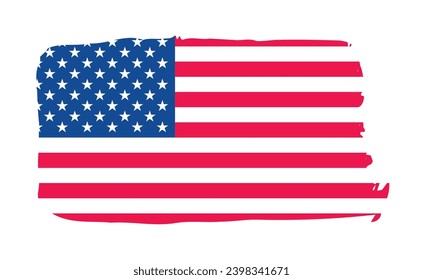 Grunge US Flag brush stroke effect or United States of America flag with watercolor paint brush strokes texture design red and blue color. grunge texture design  USA Flag. vector illustration.