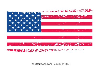 Die Fahne der US-Flagge oder die Flagge der Vereinigten Staaten von Amerika mit Aquarell Pinselstrichen zeichnet die Struktur rot und blau. Grunge Texture Design USA Flag. Vektorgrafik.