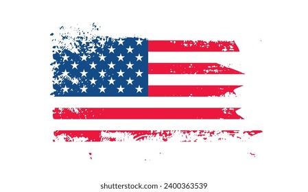 Grunge US Flag brush stroke effect. USA flag brush paint use to 4 of July American President Day. United States of America flag with watercolor paint brush strokes texture or grunge texture design. 