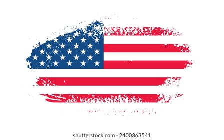 Grunge US Flag brush stroke effect. USA flag brush paint use to 4 of July American President Day. United States of America flag with watercolor paint brush strokes texture or grunge texture design. 