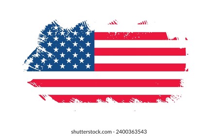 Grunge US Flag brush stroke effect. USA flag brush paint use to 4 of July American President Day. United States of America flag with watercolor paint brush strokes texture or grunge texture design. 