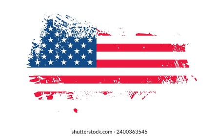 Grunge US Flag brush stroke effect. USA flag brush paint use to 4 of July American President Day. United States of America flag with watercolor paint brush strokes texture or grunge texture design. 