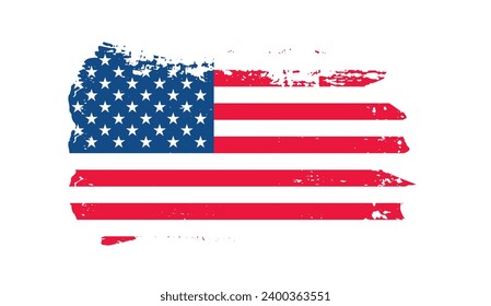 Grunge US Flag brush stroke effect. USA flag brush paint use to 4 of July American President Day. United States of America flag with watercolor paint brush strokes texture or grunge texture design. 