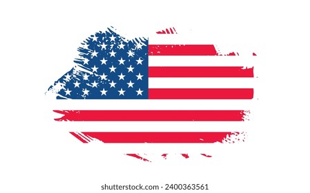 Grunge US Flag brush stroke effect. USA flag brush paint use to 4 of July American President Day. United States of America flag with watercolor paint brush strokes texture or grunge texture design. 