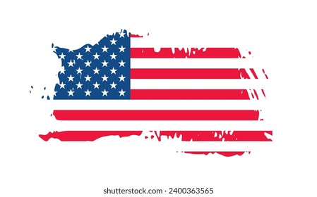 Grunge US Flag brush stroke effect. USA flag brush paint use to 4 of July American President Day. United States of America flag with watercolor paint brush strokes texture or grunge texture design. 