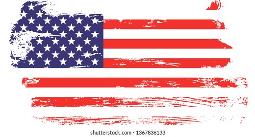 Grunge USA Flag.  American flag brush paint texture.Vector illustration