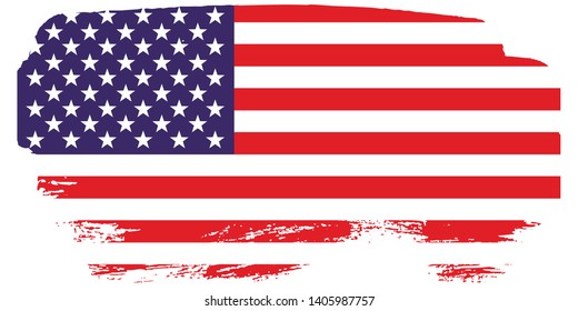 Grunge USA Flag.  American flag brush paint texture.Vector illustration