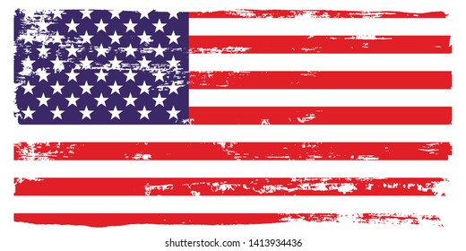 Grunge USA Flag.  American flag brush paint texture.Vector illustration