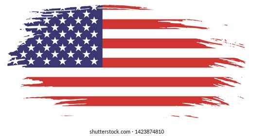 Grunge USA Flag.  American flag brush paint texture.Vector illustration