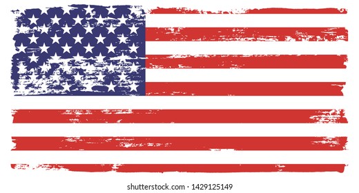 Grunge USA Flag.  American flag brush paint texture.Vector illustration