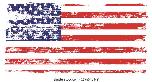 Grunge USA Flag. American flag brush paint texture. Distressed Us symbol, Vector Illustration for Celebration Holiday 4 of July American President Day, star and stripes