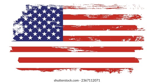 Bandera de EEUU. Grunge. Textura de pintura de pincel de la bandera estadounidense. Símbolo estadounidense con problemas, bandera de los Estados Unidos Ilustración vectorial para festejo 4 de julio Día del Presidente de Estados Unidos, estrella y rayas.