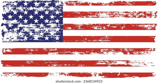 Grunge USA Flag. American flag brush paint texture. Distressed US symbol, United States flag Vector Illustration for Celebration Holiday 4 of July American President Day, star and stripes.