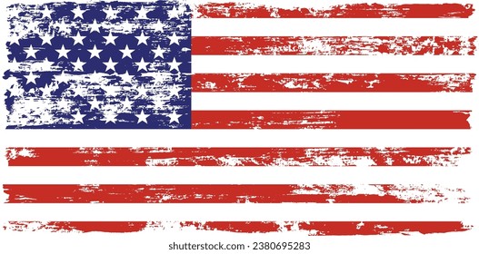 Grunge USA Flag. Amerikanische Flagge Pinsel Farbe Textur. Beunruhigtes US-Symbol, US-Flagge Vektor Illustration für Feier Feiertag 4 Juli American President Day, Stern und Streifen.