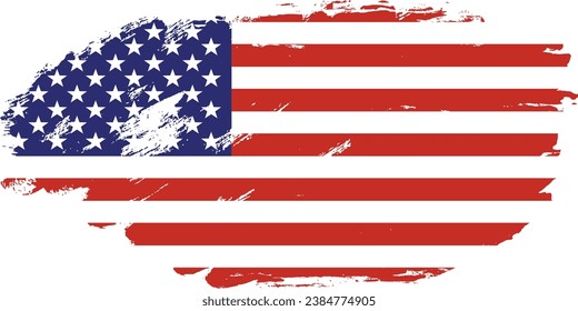 Bandera de EEUU. Grunge. Textura de pintura de pincel de la bandera estadounidense. Símbolo estadounidense con problemas, bandera de los Estados Unidos Ilustración vectorial para festejo 4 de julio Día del Presidente de Estados Unidos, estrella y rayas.