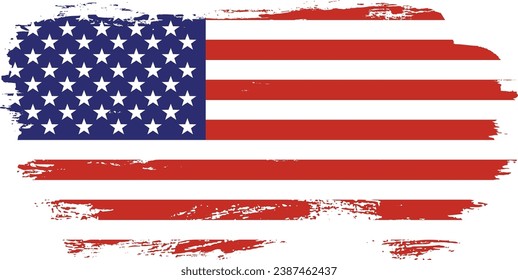 Grunge USA Flag. American flag brush paint texture. Distressed US symbol, United States flag Vector Illustration for Celebration Holiday 4 of July American President Day, star and stripes.