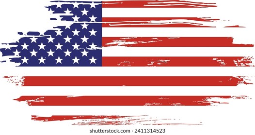 Bandera de EEUU. Grunge. Textura de pintura de pincel de la bandera estadounidense. Símbolo estadounidense con problemas, bandera de los Estados Unidos Ilustración vectorial para festejo 4 de julio Día del Presidente de Estados Unidos, estrella y rayas.